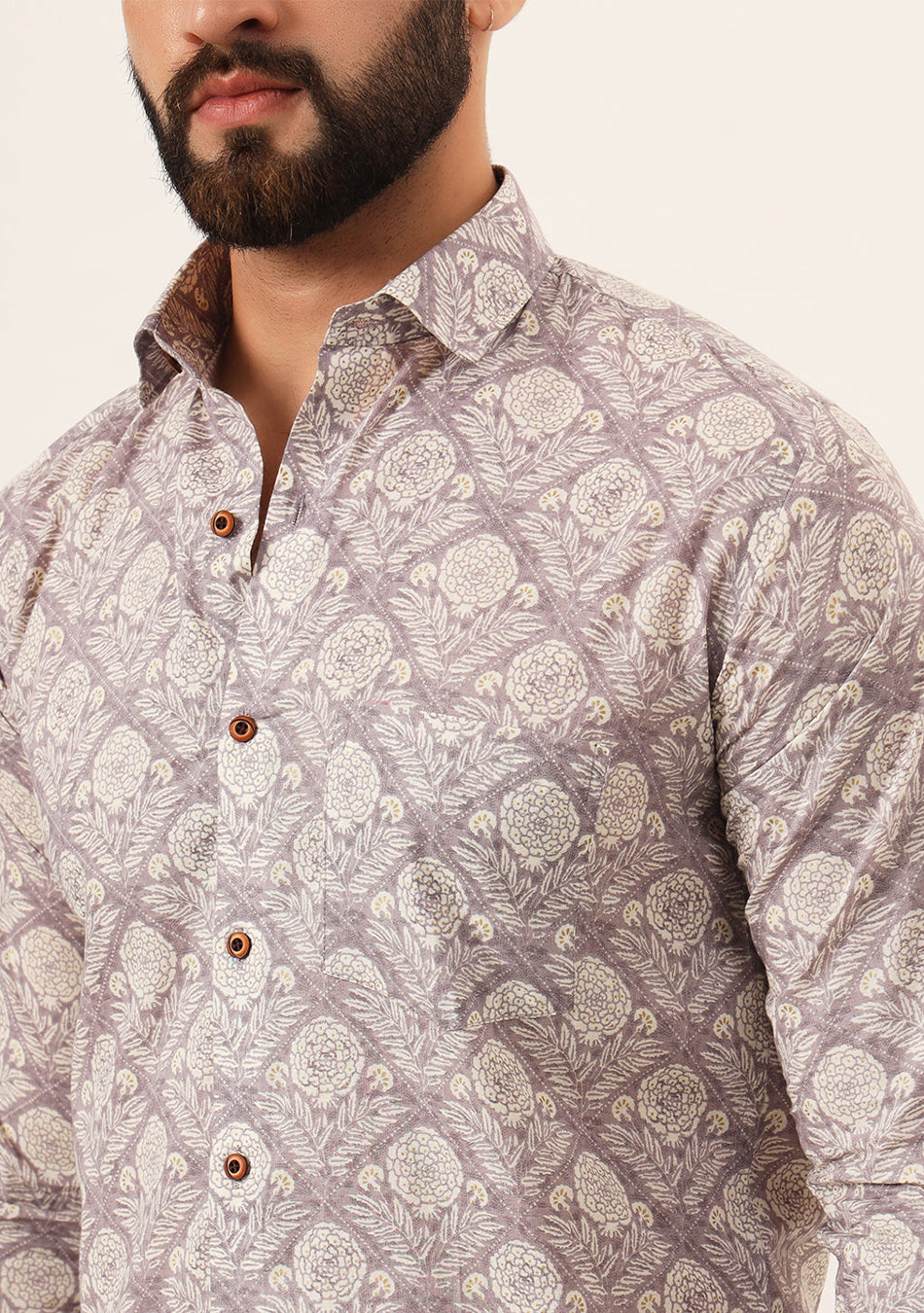 Lavender Geometric Pure Cotton Regular Fit Casual Shirt