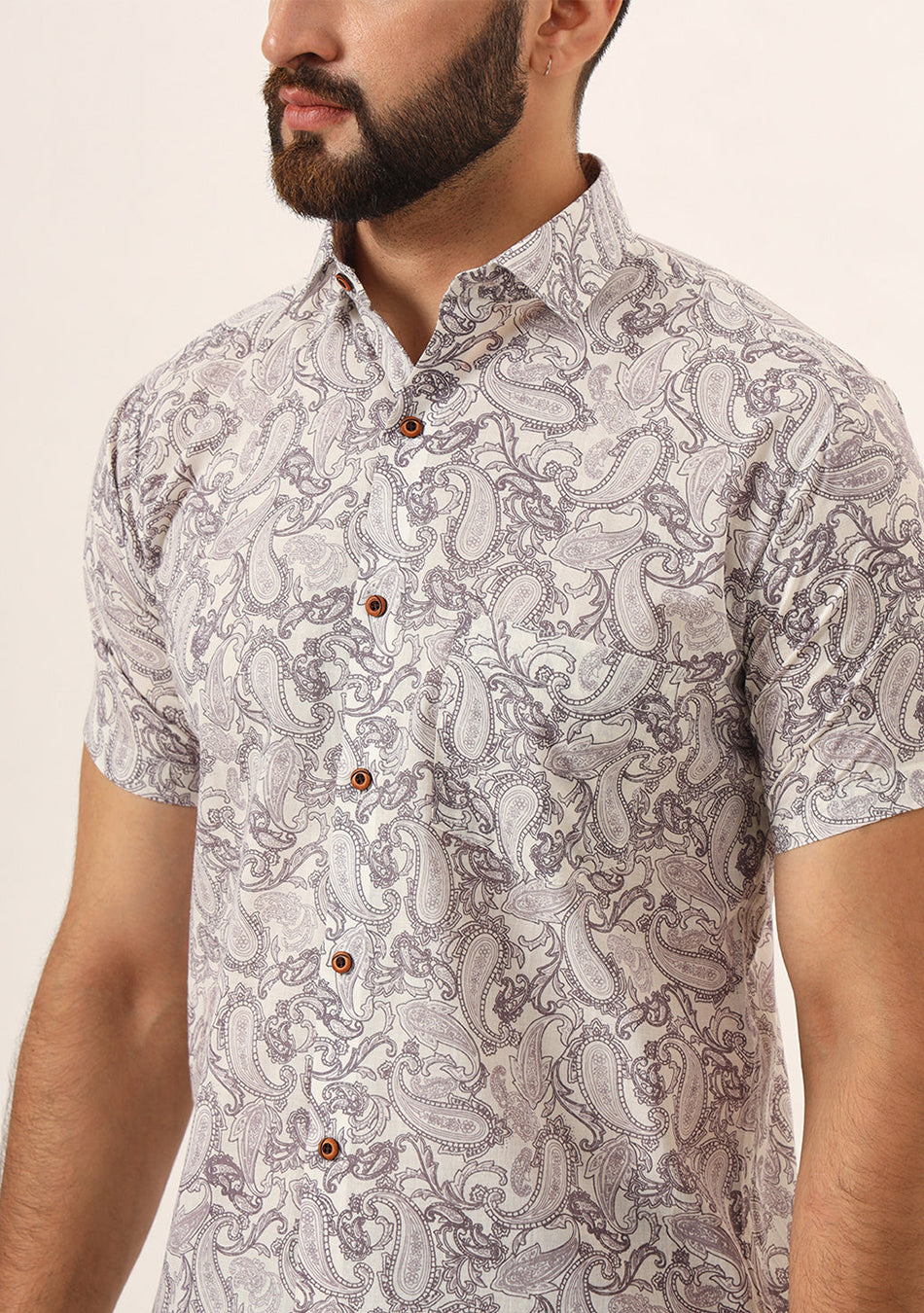 Lavender Paisley Print Pure Cotton Regular Fit Casual Shirt
