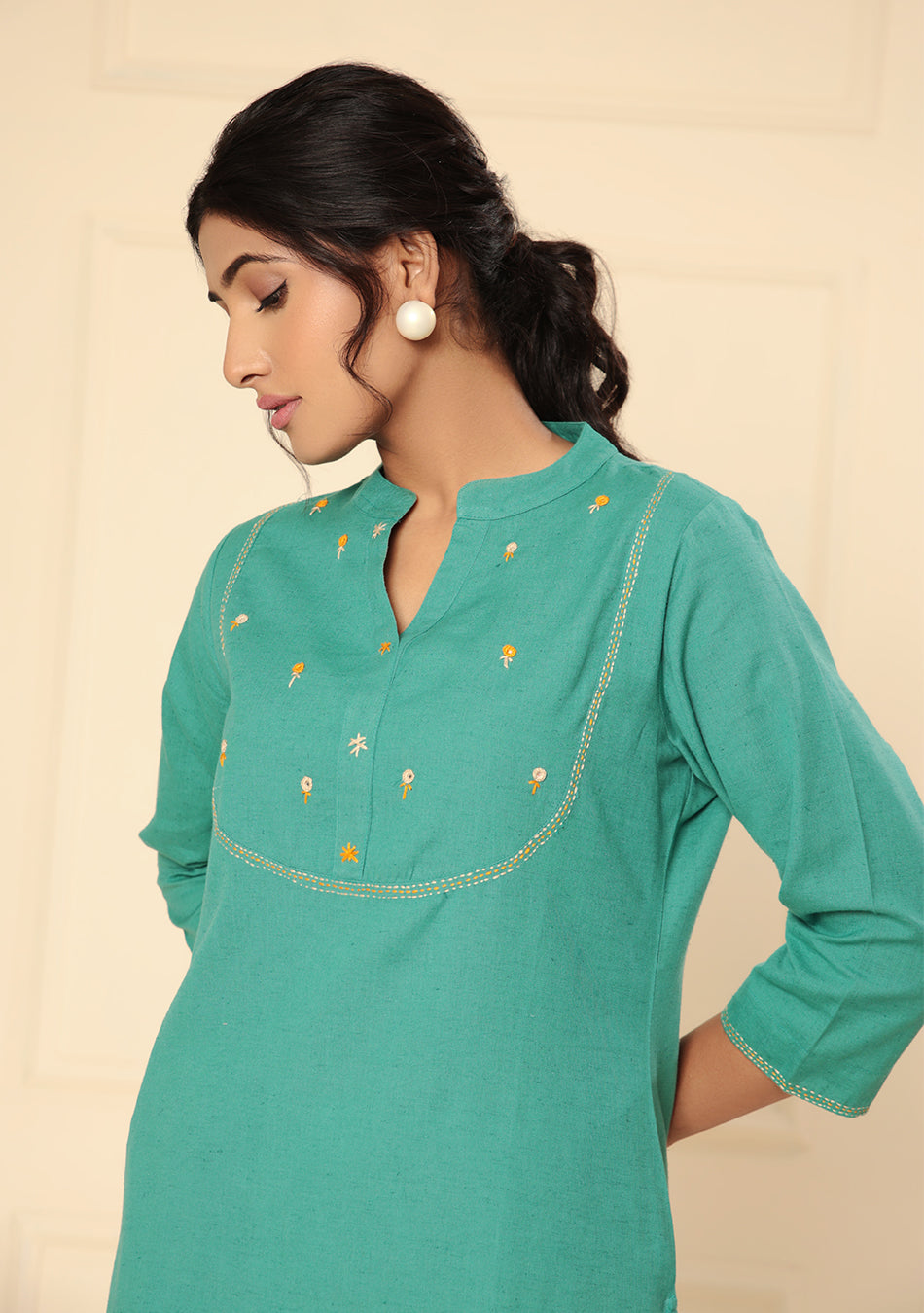 Persian Green Solid Cotton Kurta
