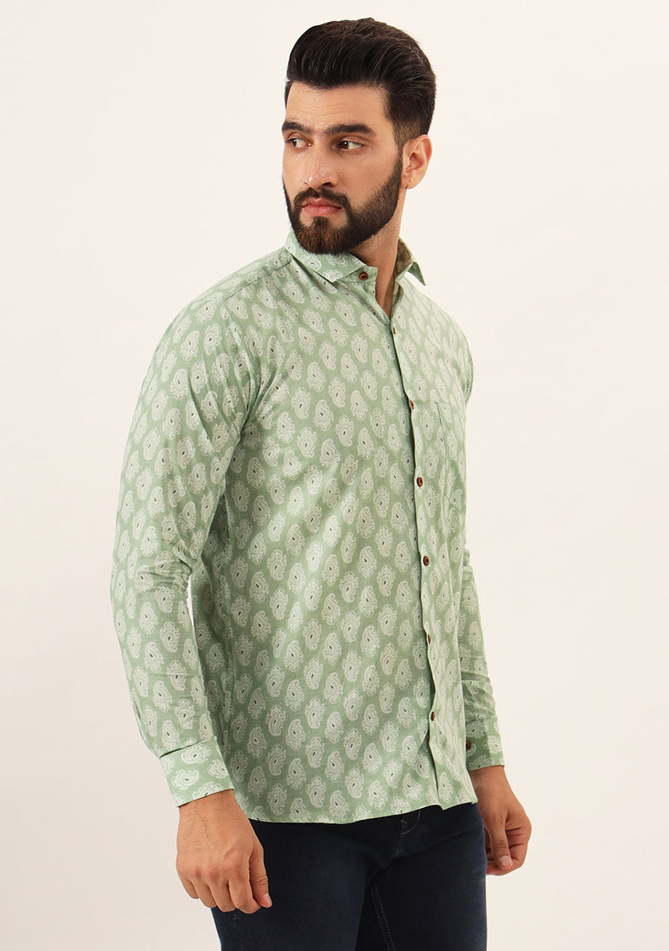 Green Paisley Print Pure Cotton Regular Fit Casual Shirt