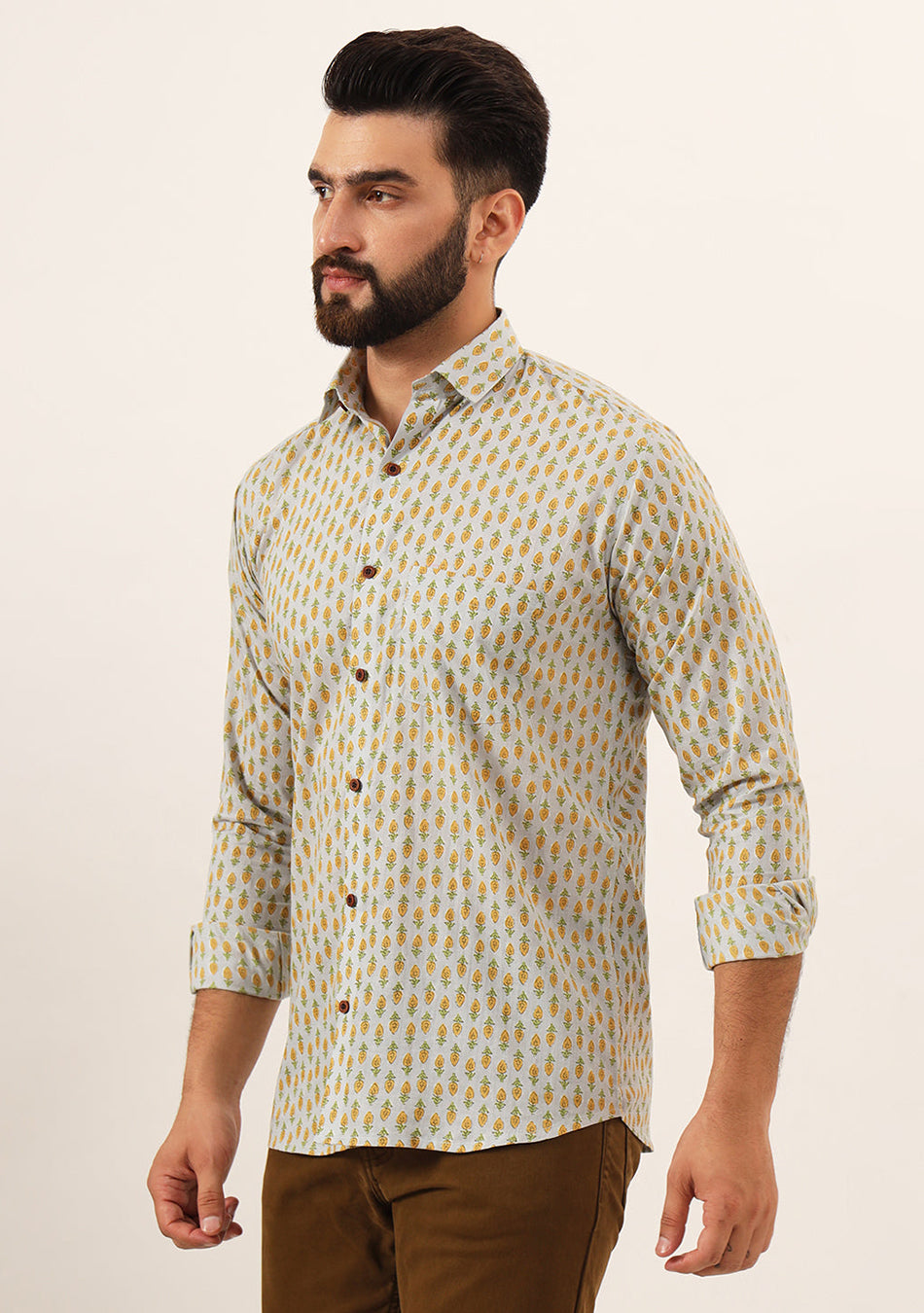 White Booti Print Pure Cotton Regular Fit Casual Shirt