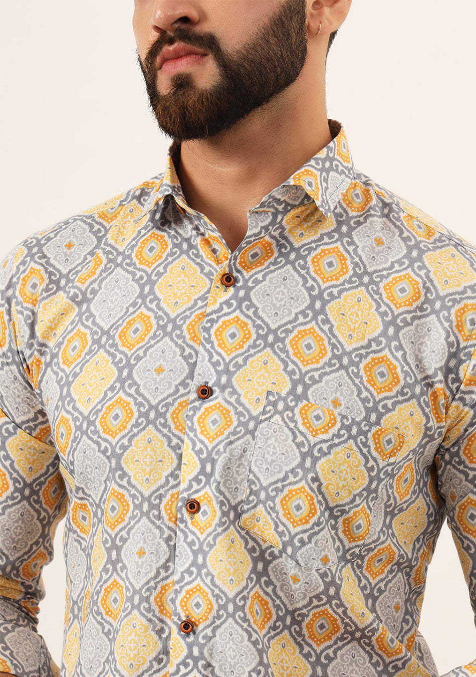 Purple Geometric Pure Cotton Regular Fit Casual Shirt