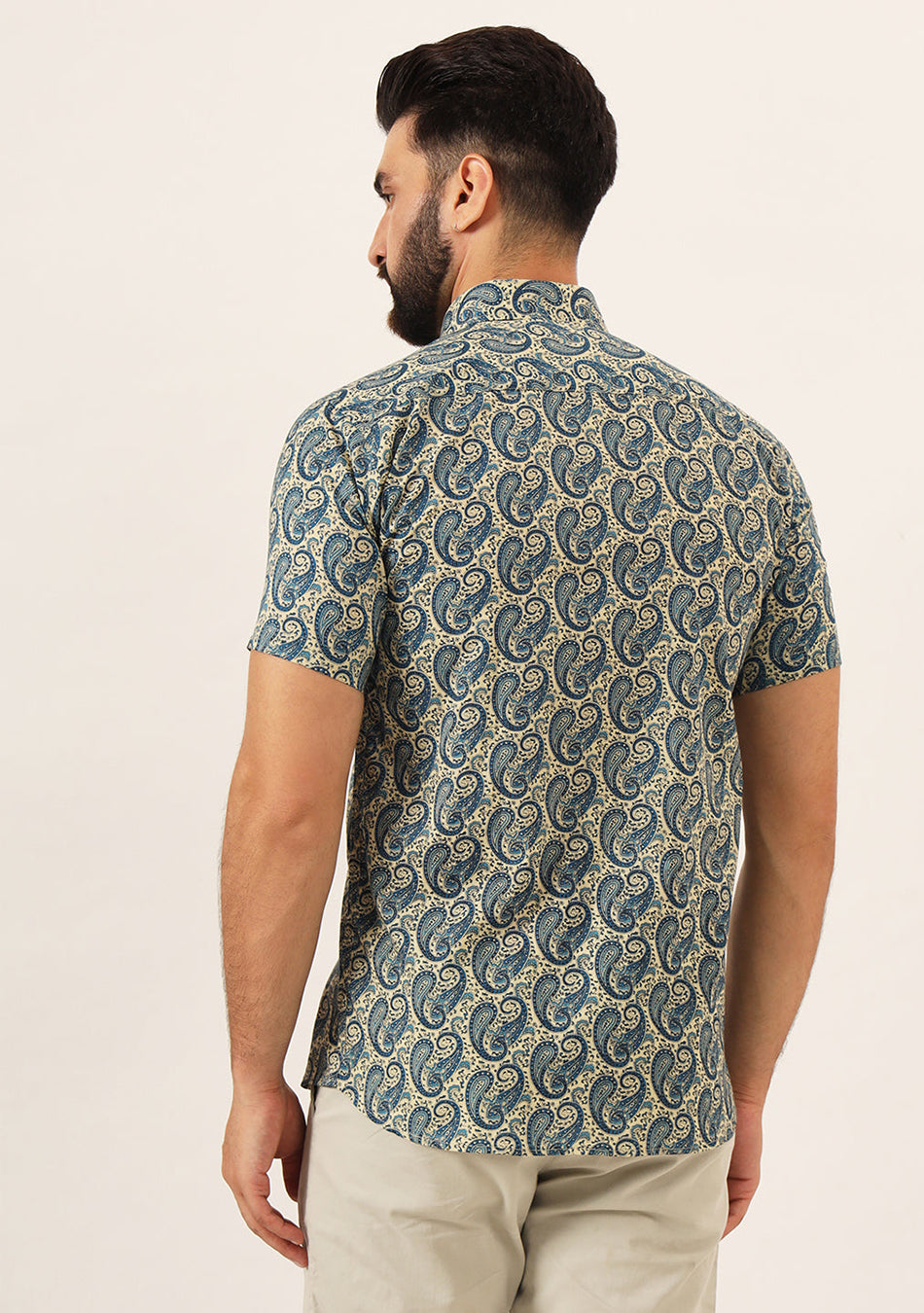Beige Paisley Print Pure Cotton Regular Fit Casual Shirt