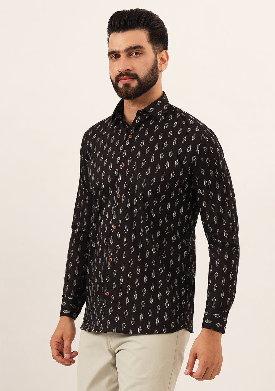 Brown Printed Pure Cotton Regular Fit Casual Shirt