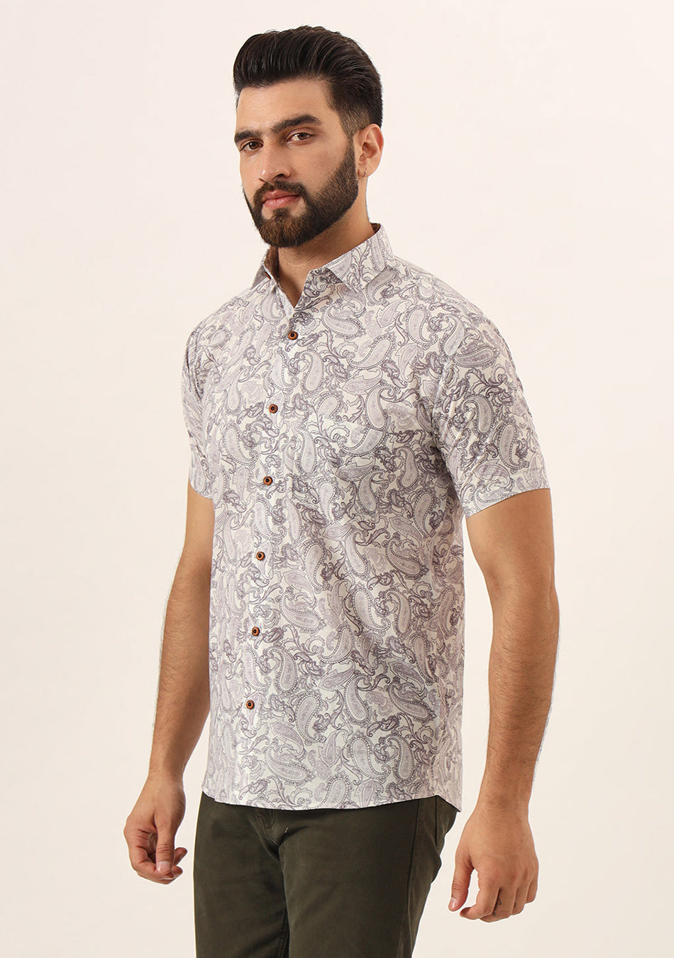 Lavender Paisley Print Pure Cotton Regular Fit Casual Shirt