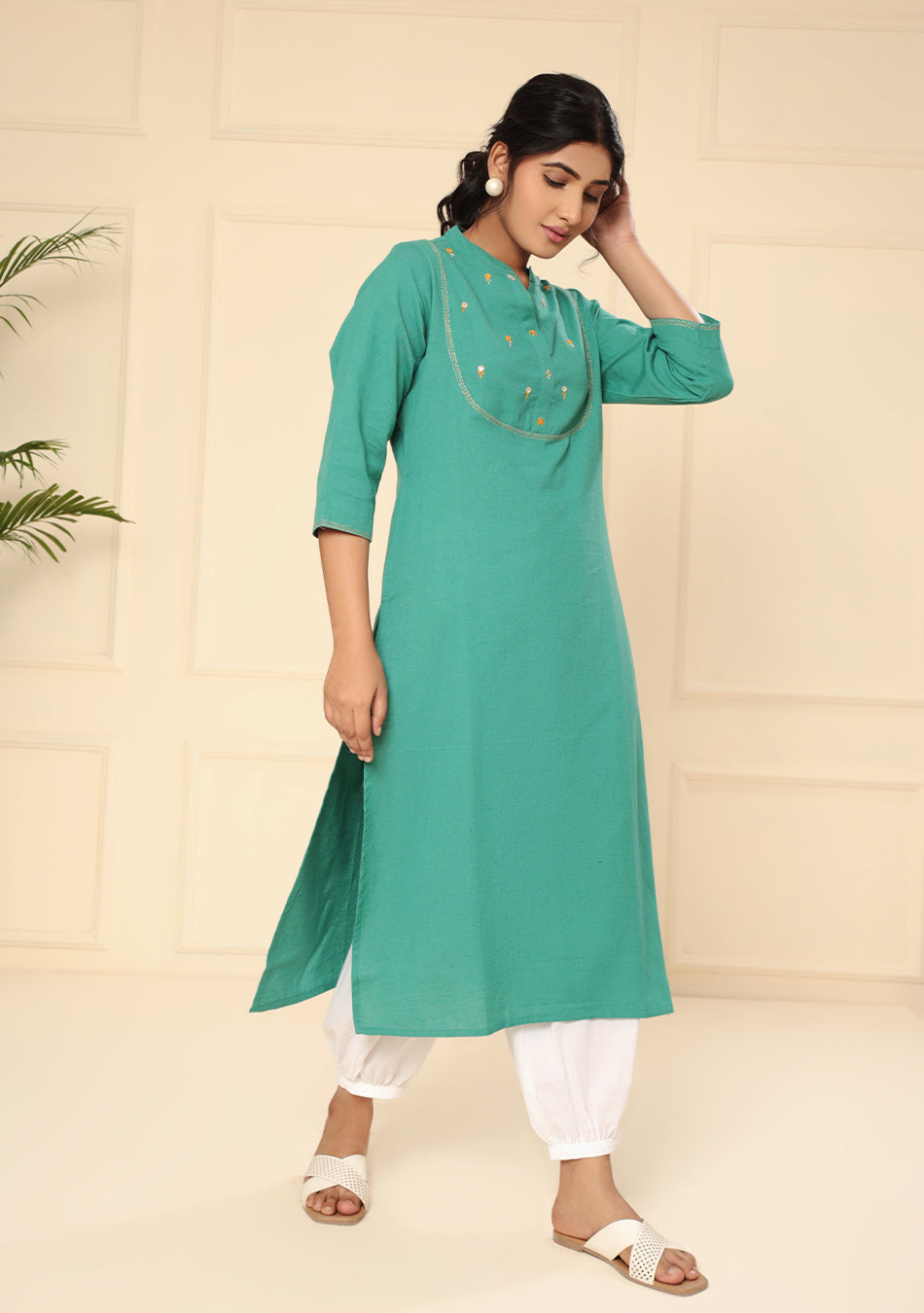 Persian Green Solid Cotton Kurta