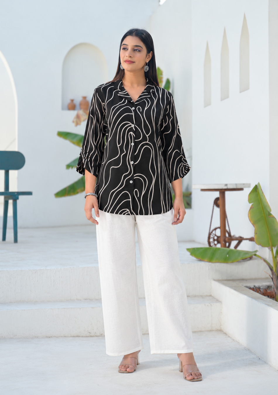 Fluid Lines Shirt Style Top