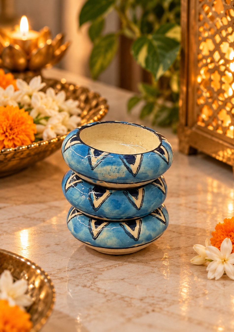 Aravalii Ocean Blue Handcrafted Diya Set of 6