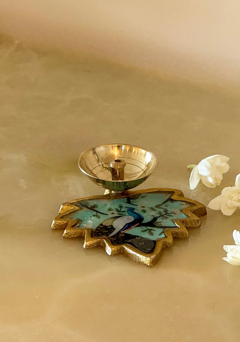 Brass Peacock Leaf Diya