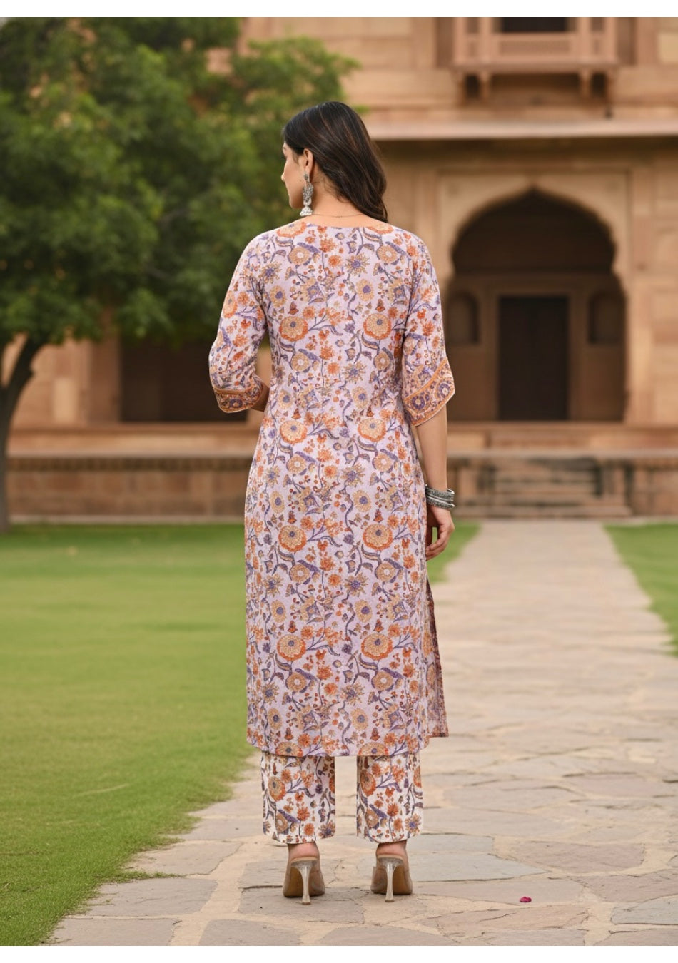 Lilac Blossom Hand Block Printed Suit with Dupatta
