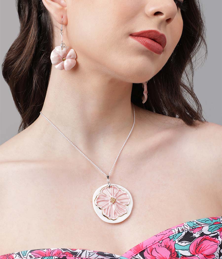 Blush Bloom Earrings and Pendant Set