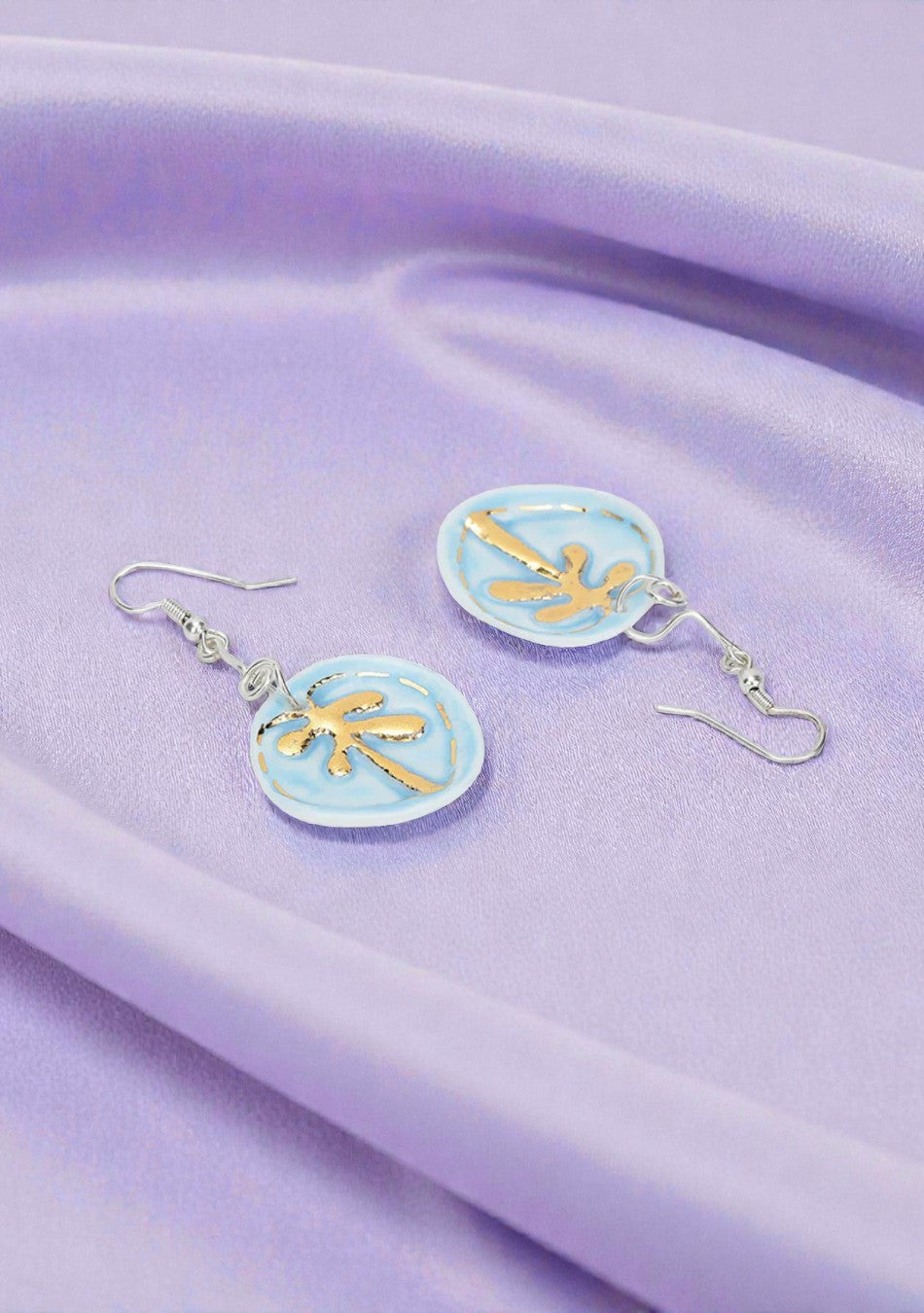 Sky Blue Palm Leaf Earrings