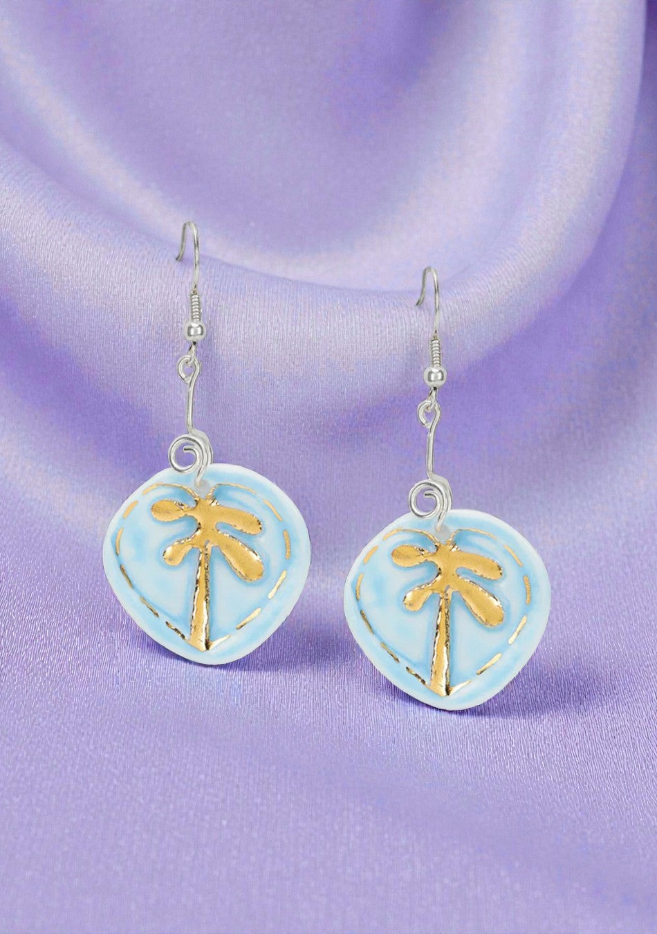 Sky Blue Palm Leaf Earrings