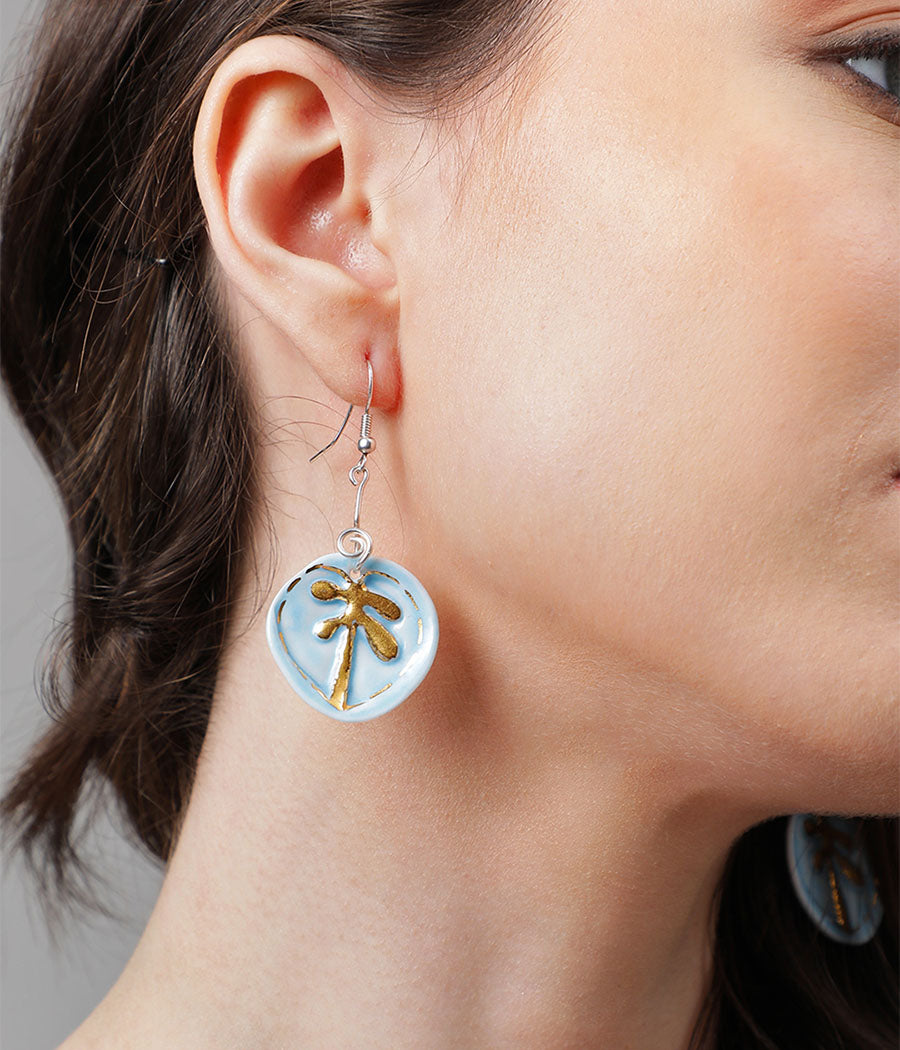 Sky Blue Palm Leaf Earrings