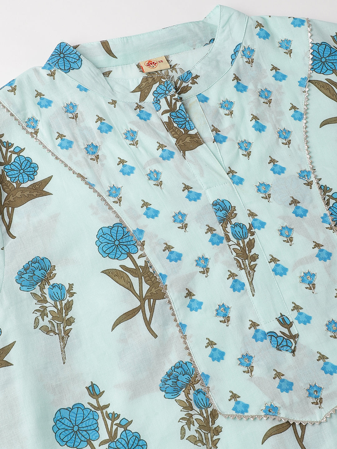Light Blue Floral Print kurta Pant set with Dupatta