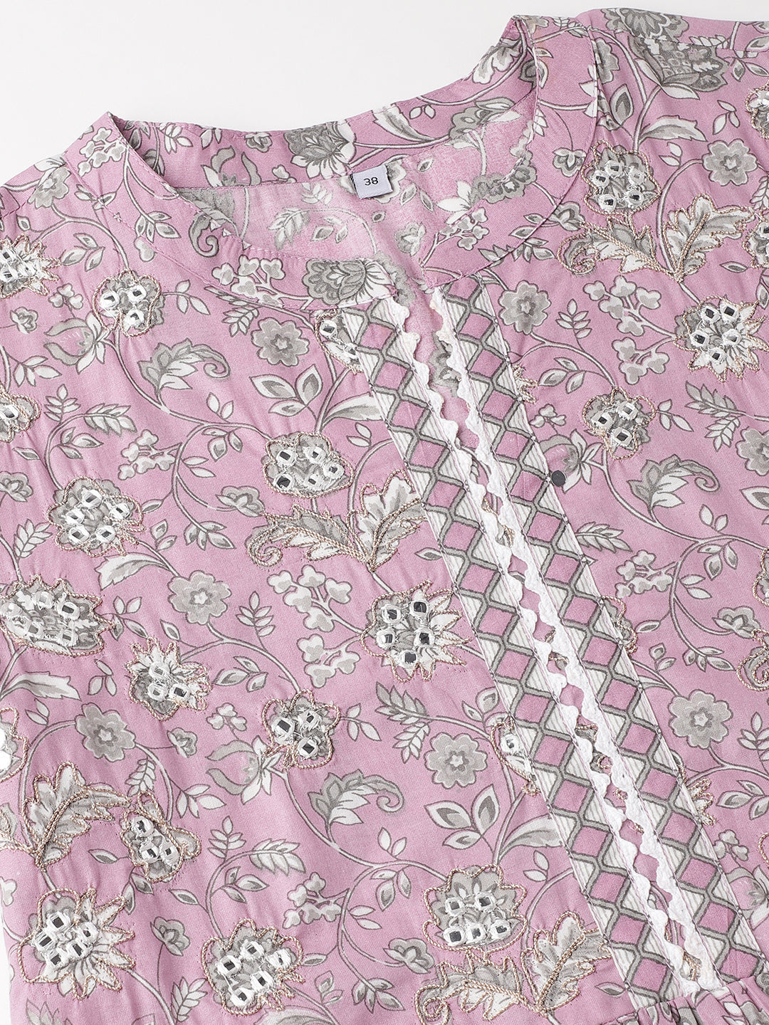 Light Pink Hand Block Floral Printed Midi Dress