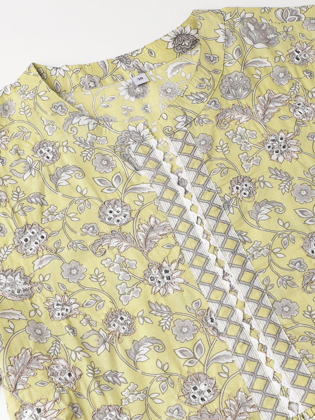 Yellow Hand Block Floral Printed Midi Dress