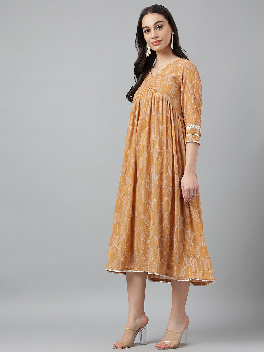 Long Brown Flare Midi Dress