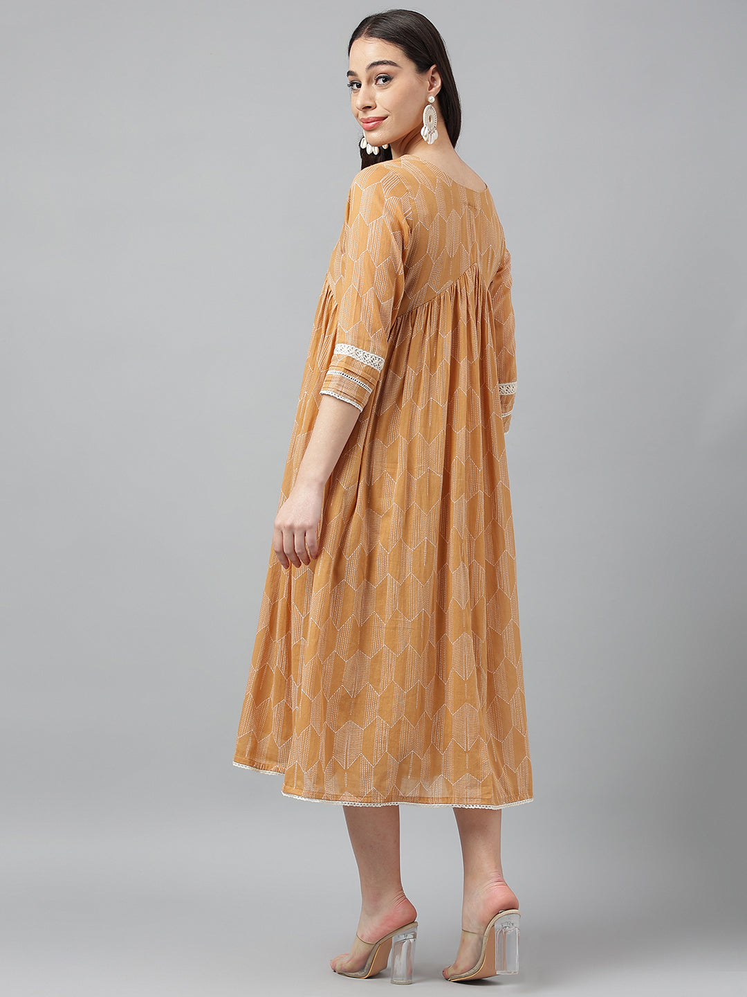 Long Brown Flare Midi Dress