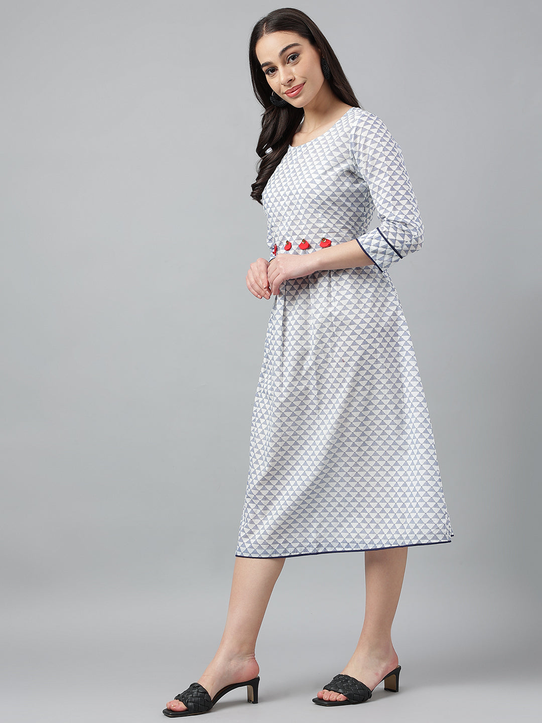 White & Blue Red Tassels Midi Dress