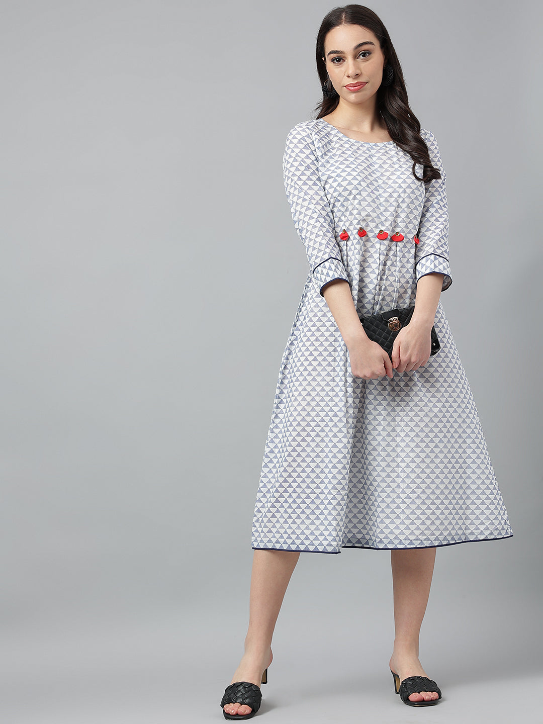 White & Blue Red Tassels Midi Dress