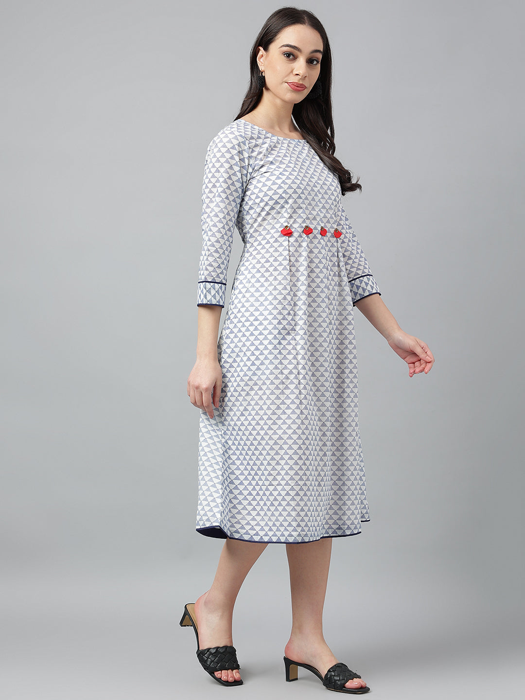 White & Blue Red Tassels Midi Dress
