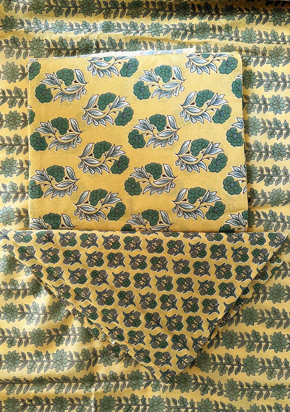Yellow Hand Block Floral Print Suit Piece