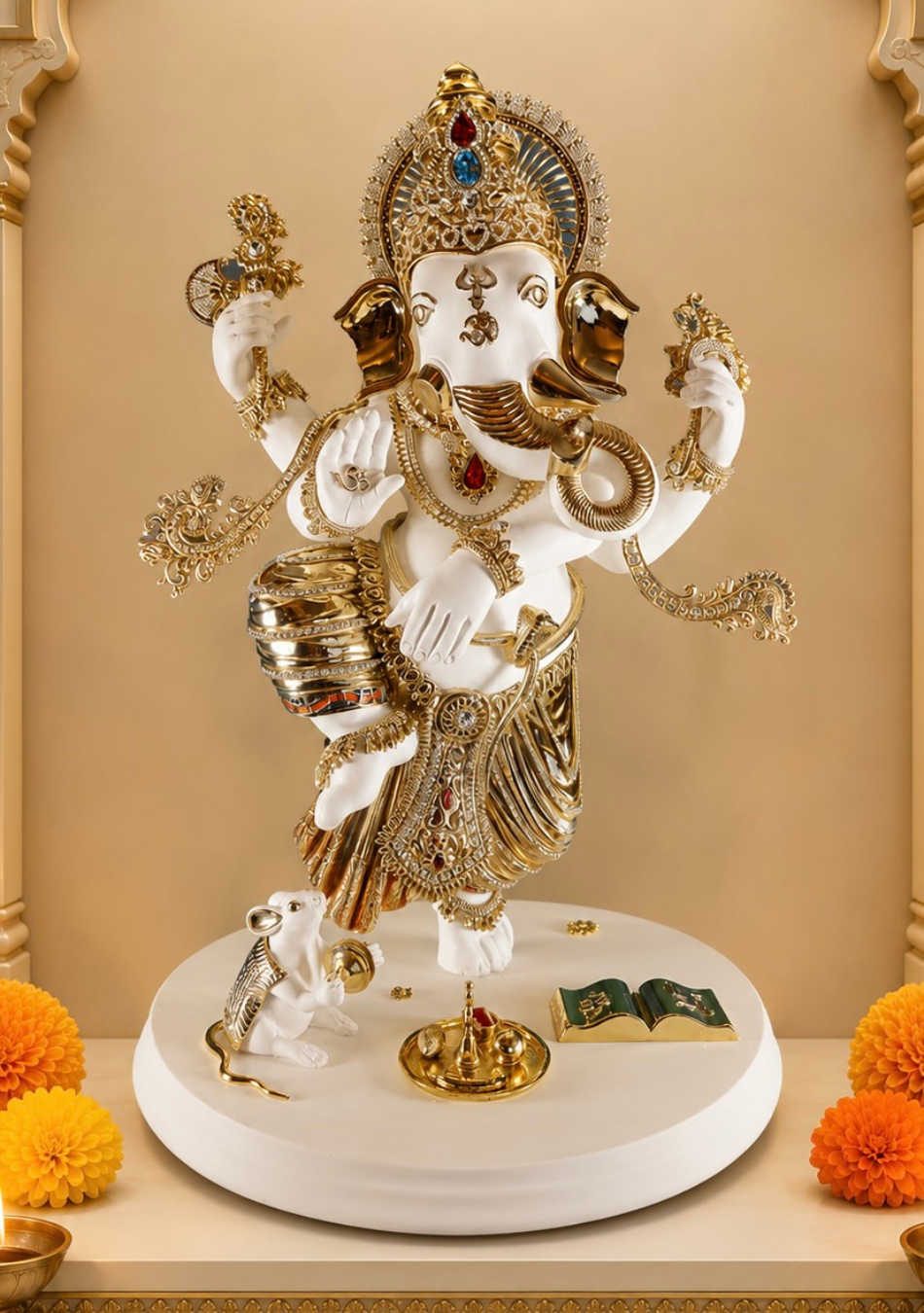Aravalii 17.5 inch luxury Nritya Ganapati dancing Ganesha idol in electro-gold plating