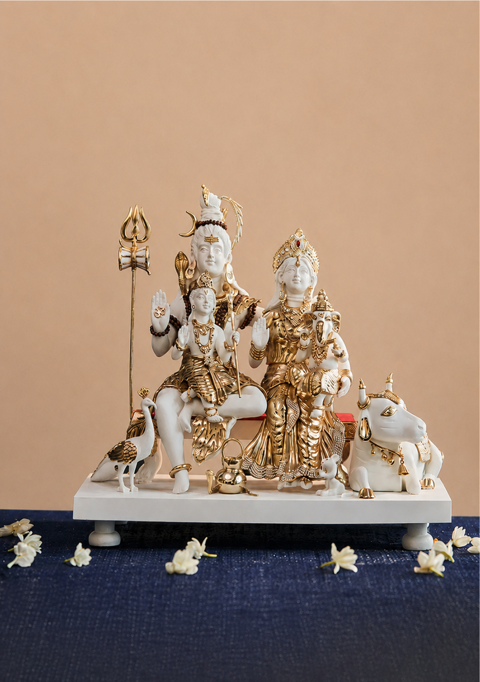 Side view of Aravalii Shiva Parivar Figurine showing Shiva, Parvati, Ganesha, Kartikeya, and Nandi