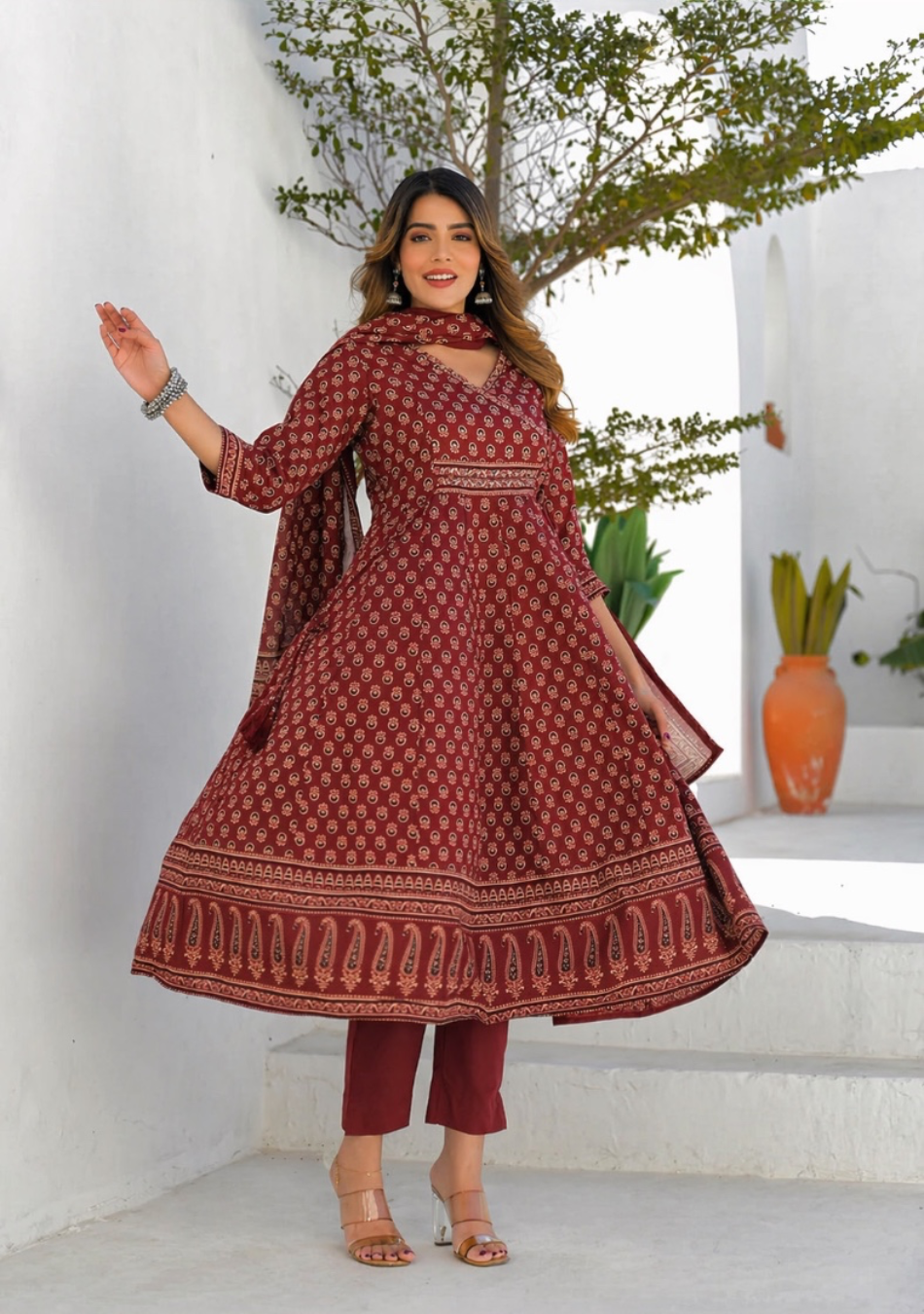 Aravalii Crimson Bloom Heritage Anarkali Set