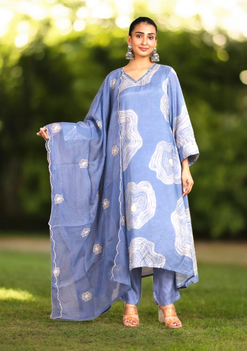 Dusty Blue Abstract print Suit Set