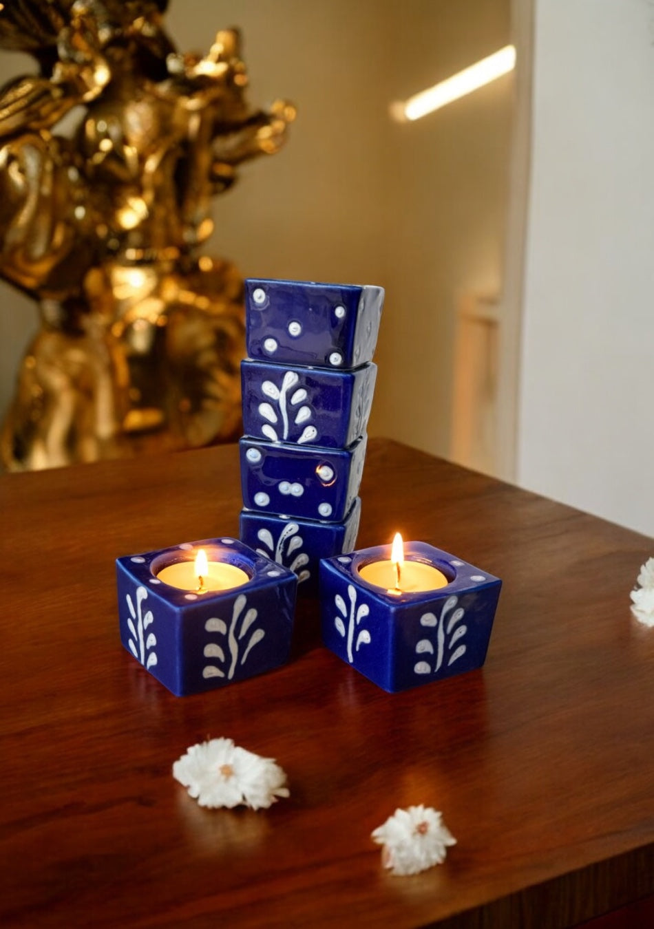 Midnight Blossom Handcrafted Tea Light Holders