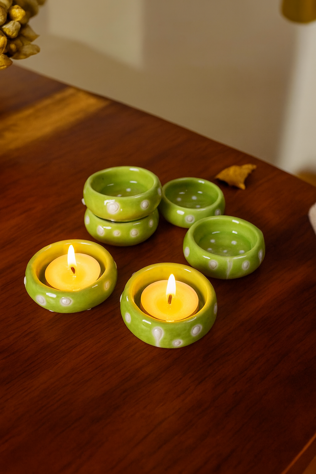 Lime Gleam Handcrafted Tea Light Holders