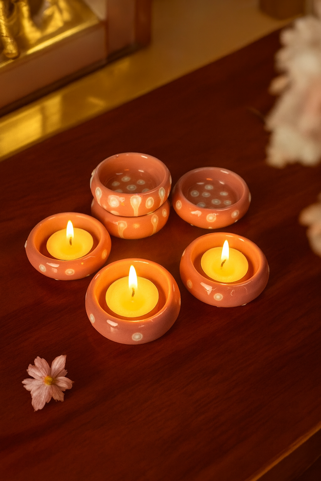 Coral Glow Handcrafted Tea Light Diya