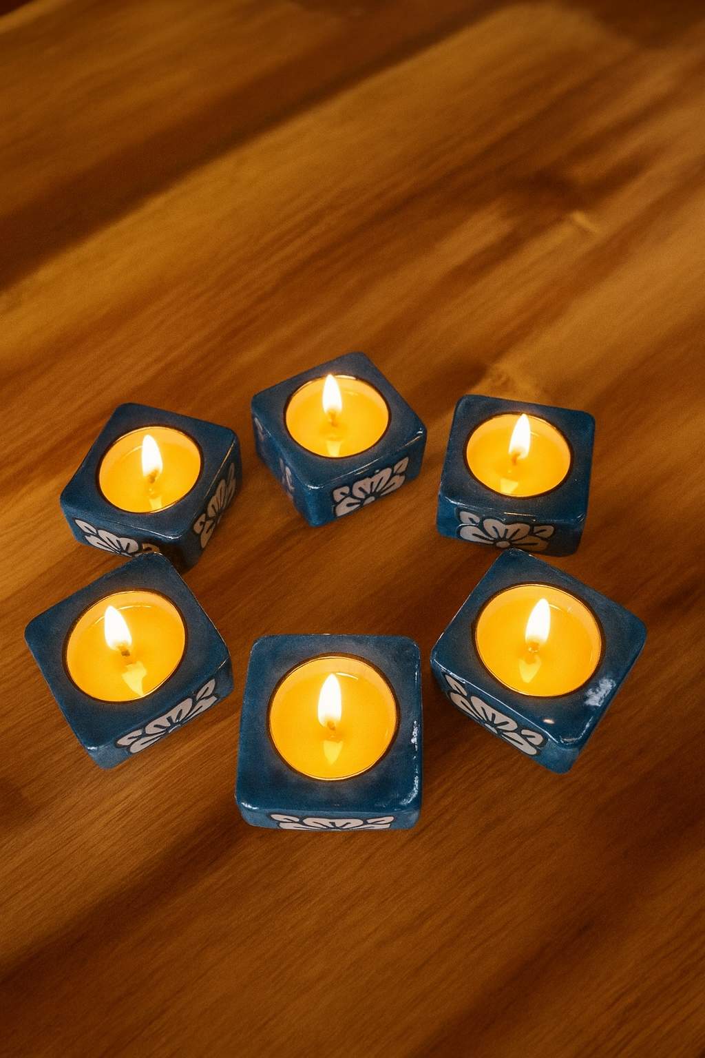 BLUE HANDCRAFTER FLORAL TEA LIGHT DIYA