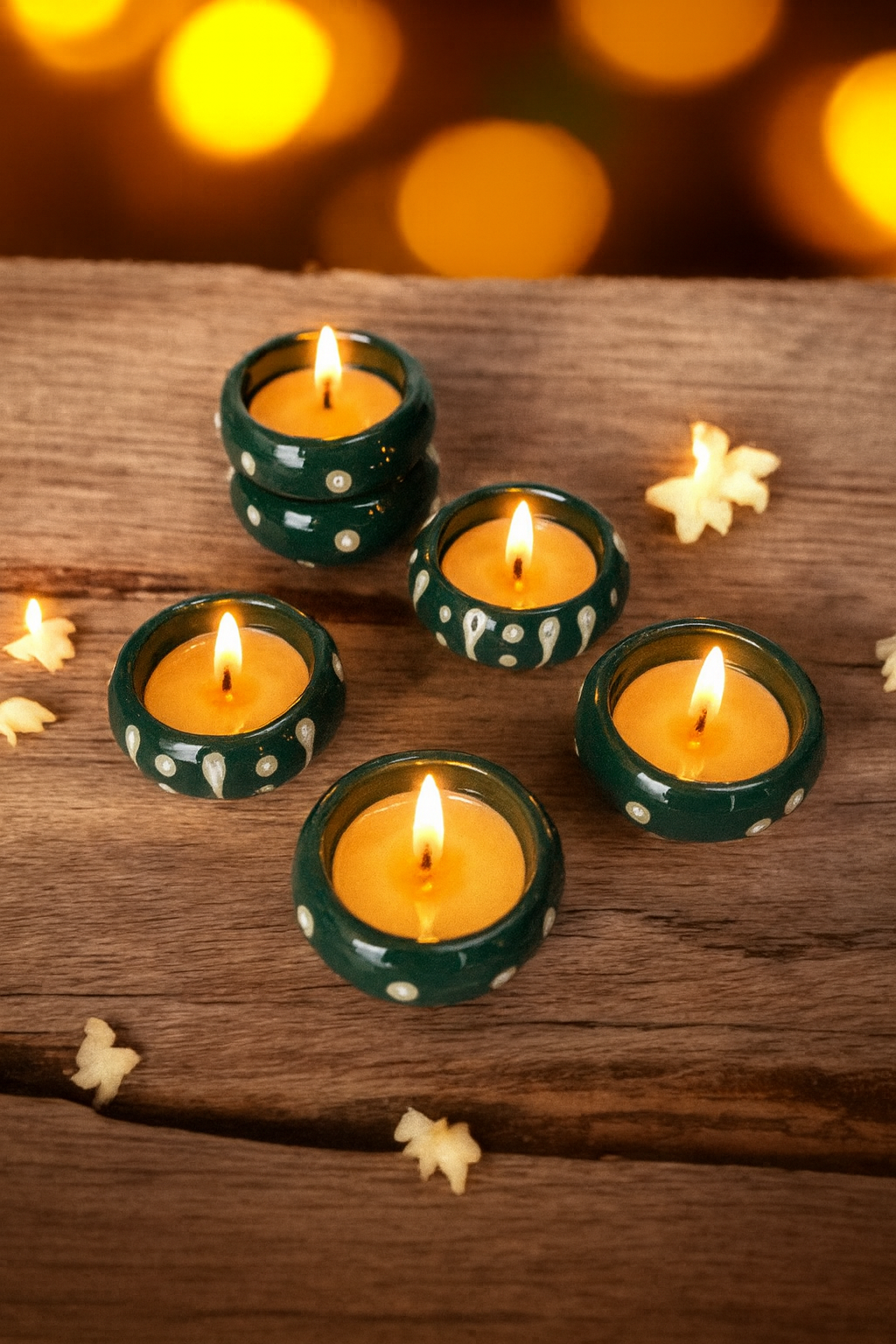 Emerald Gleam Handcrafted Tea Light Holders