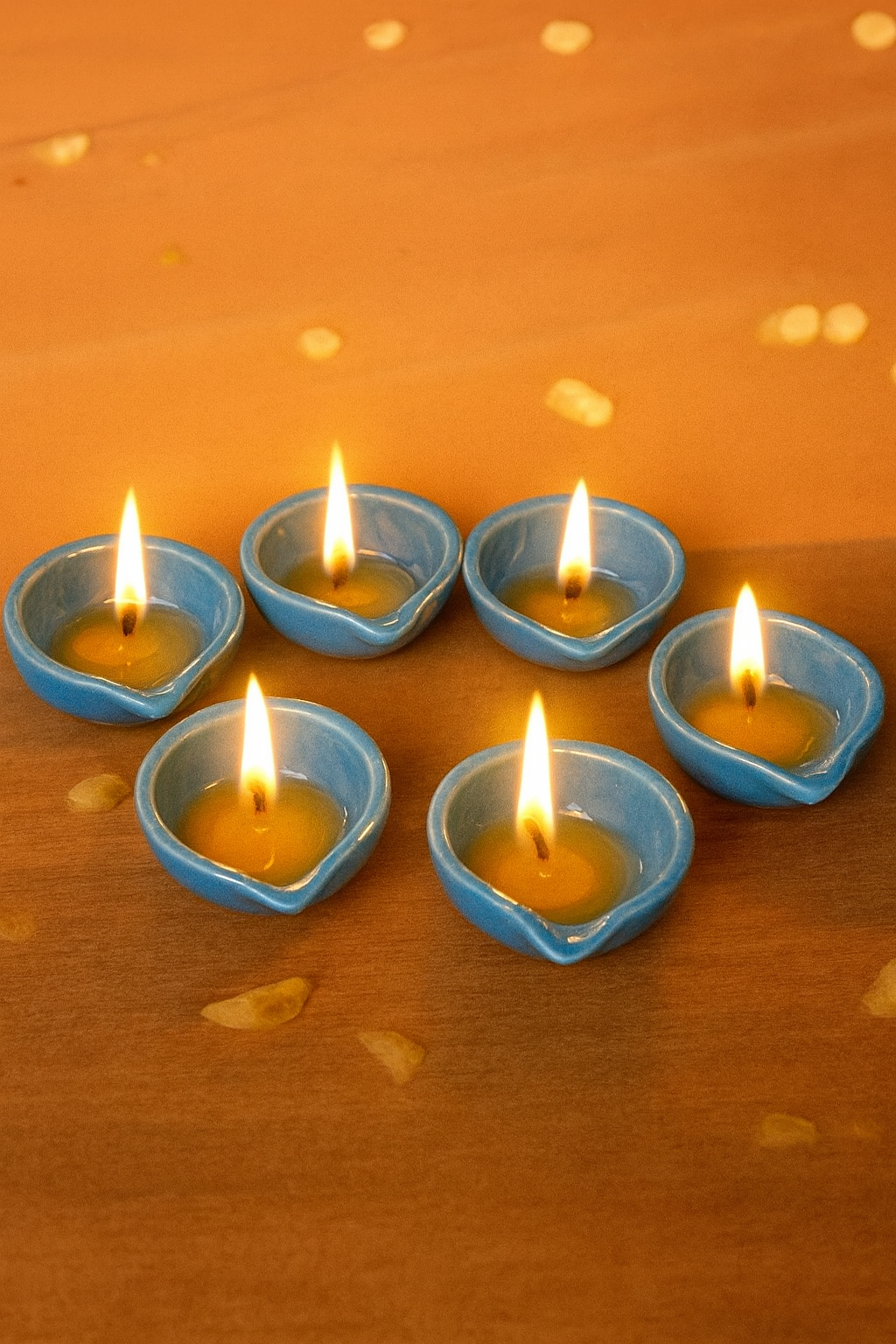 Blue glazed diya set of 6