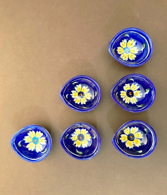 Blue Pottery Sun Flower Design Diyas