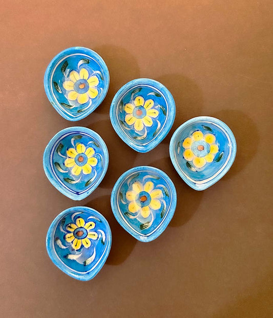 Blue Pottery Flower Motif Diyas