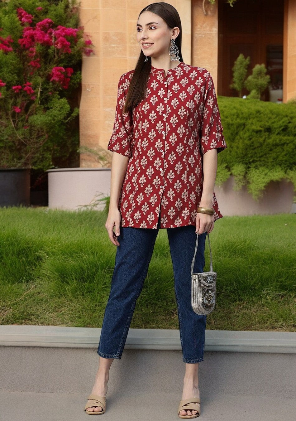Maroon Floral Top