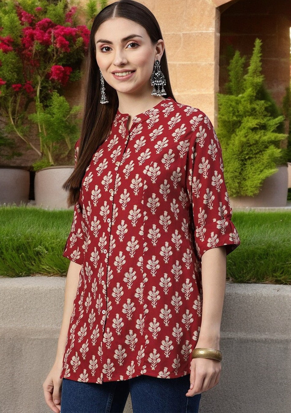 Maroon Floral Top