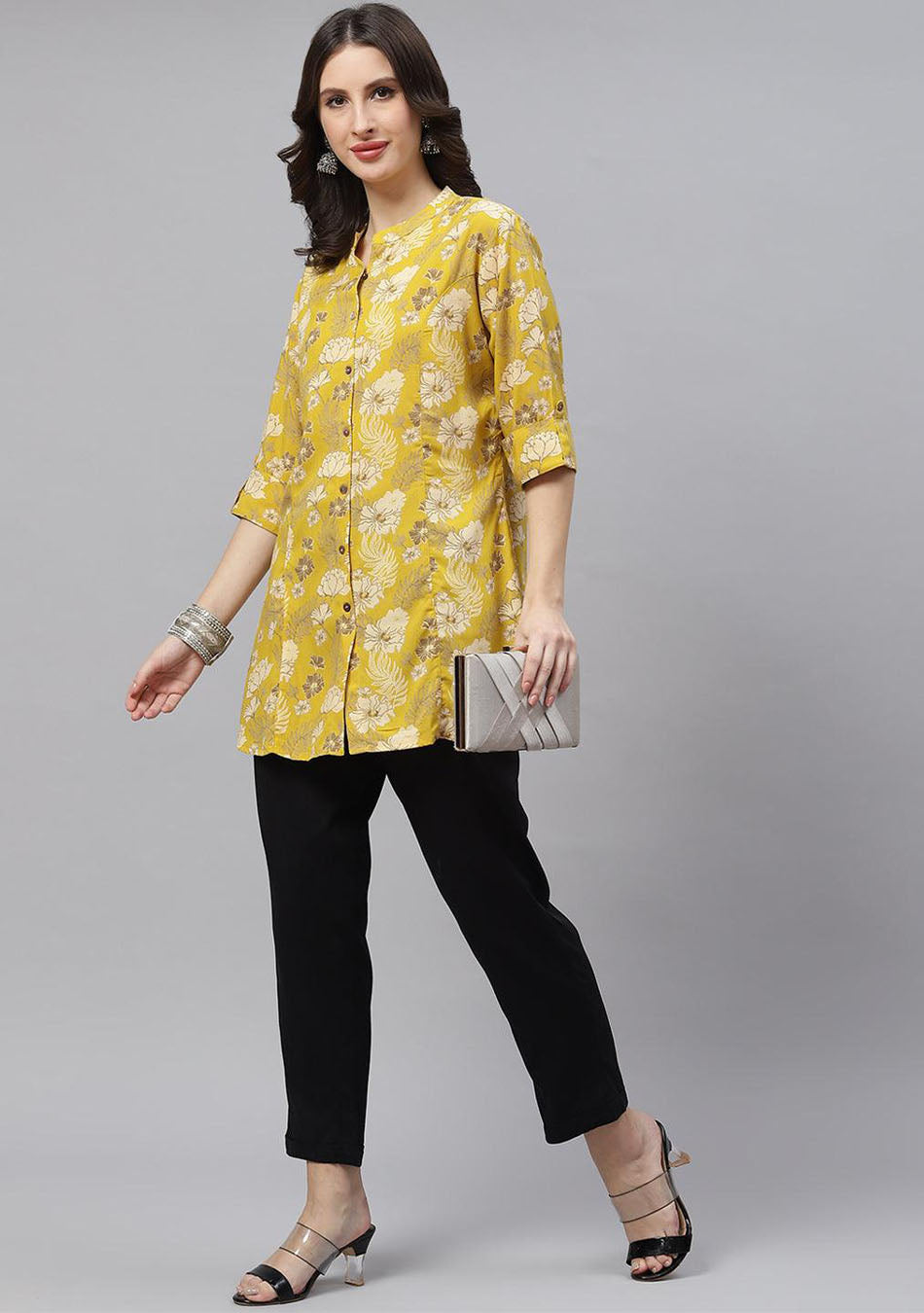 Mustard Floral Rayon A-lineTop