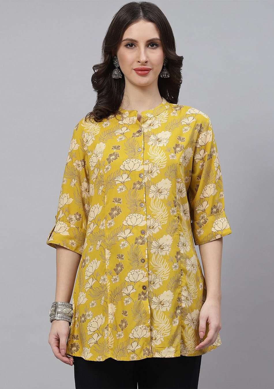Mustard Floral Rayon A-lineTop
