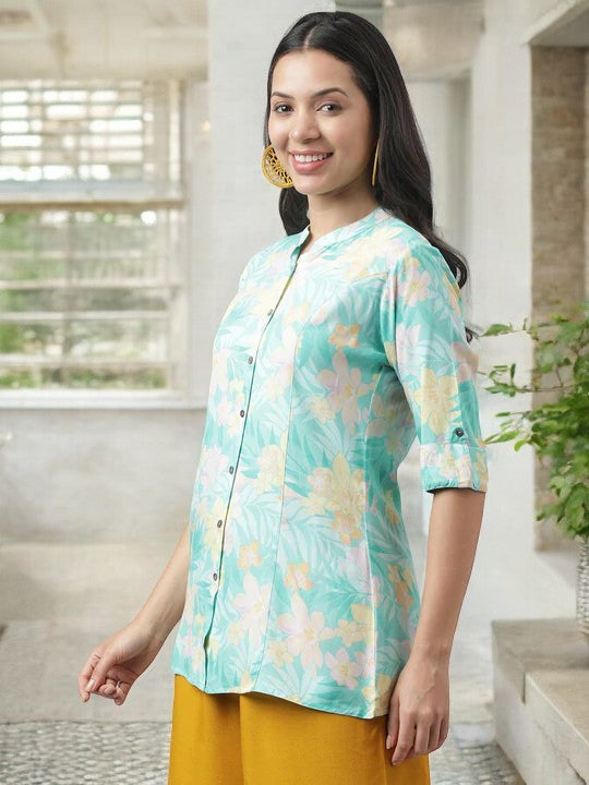 Sea Green Floral Printed Top
