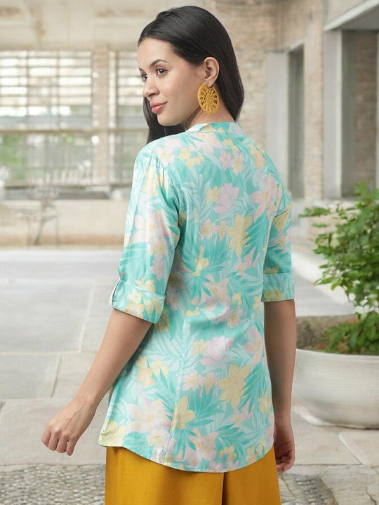 Sea Green Floral Printed Top