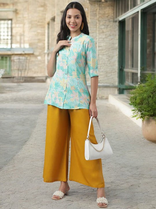Sea Green Floral Printed Top