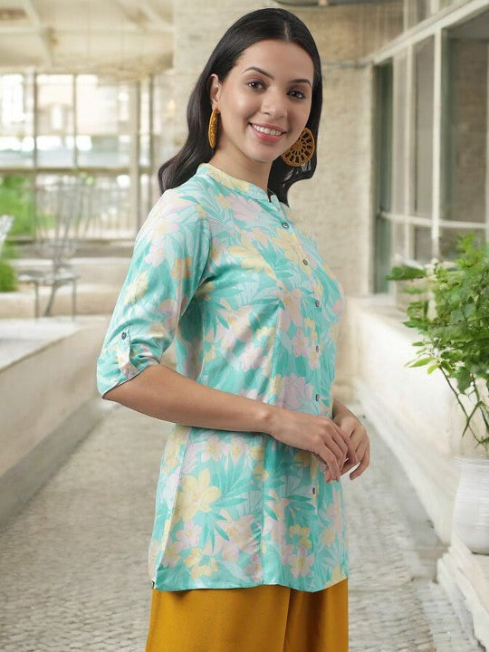 Sea Green Floral Printed Top