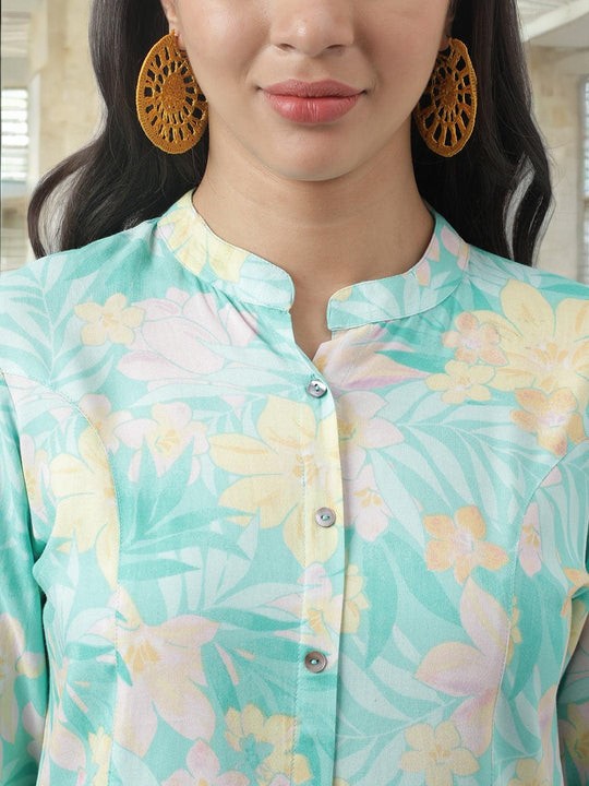 Sea Green Floral Printed Top