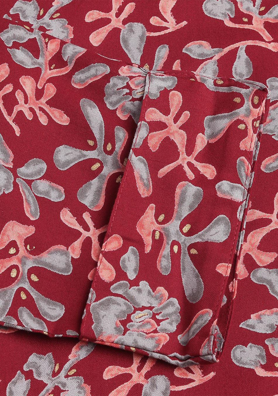 Maroon Floral Digital Printed Straight Fold Sleeve Kurta