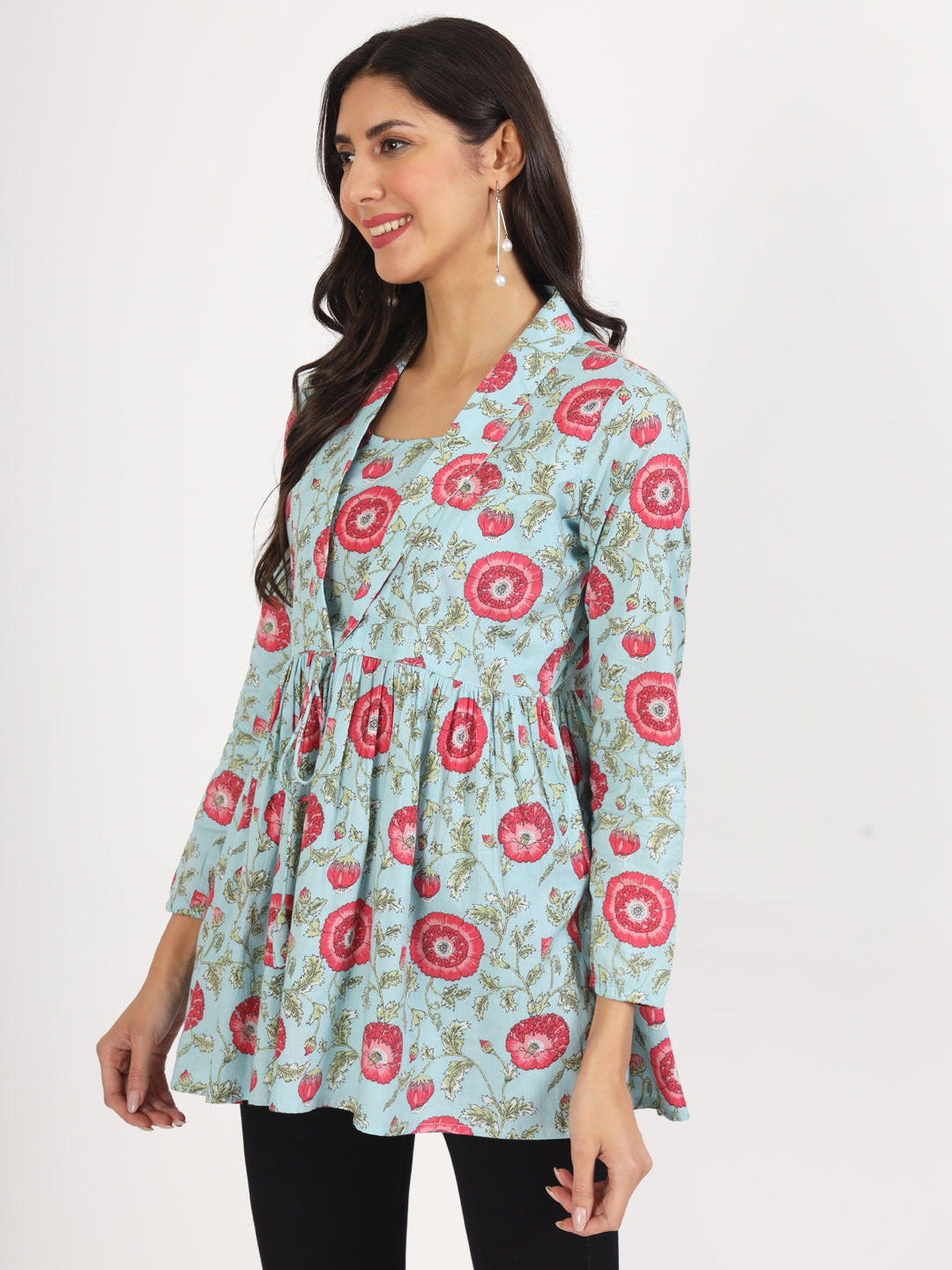 Sky Blue Floral Printed Cotton Top